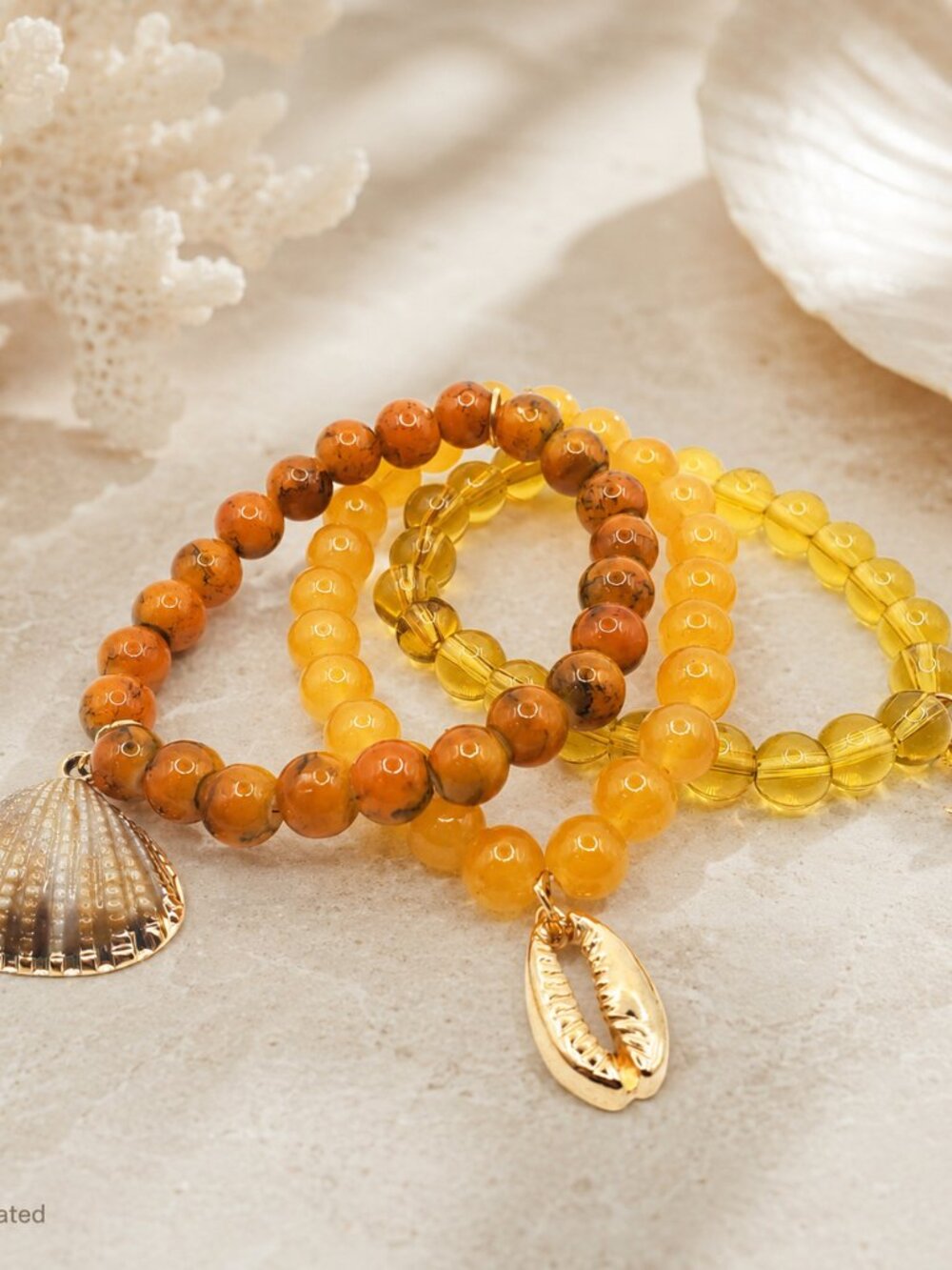 Coastal Shell Bracelet Stack, Beachy Beaded Bracelets, Starfish Charm Jewelry